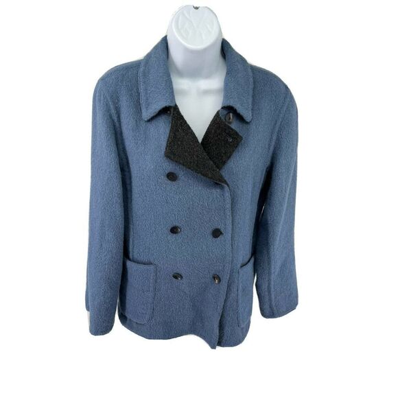 J. Jill Alpaca Wool Jacket Small Petite Blue Gray Reversible Double Breasted - Picture 2 of 12